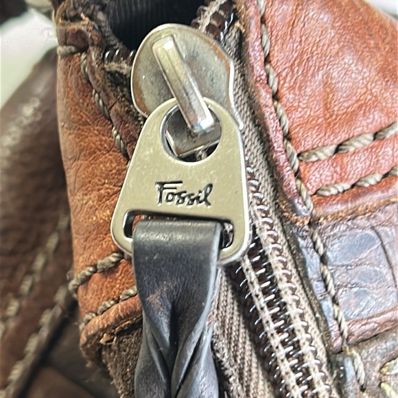 FOSSEL MULTICOLOR BOHO BROWN SUEDE LEATHER WOVEN STRAP SHOULDER BAG - Picture 12 of 16